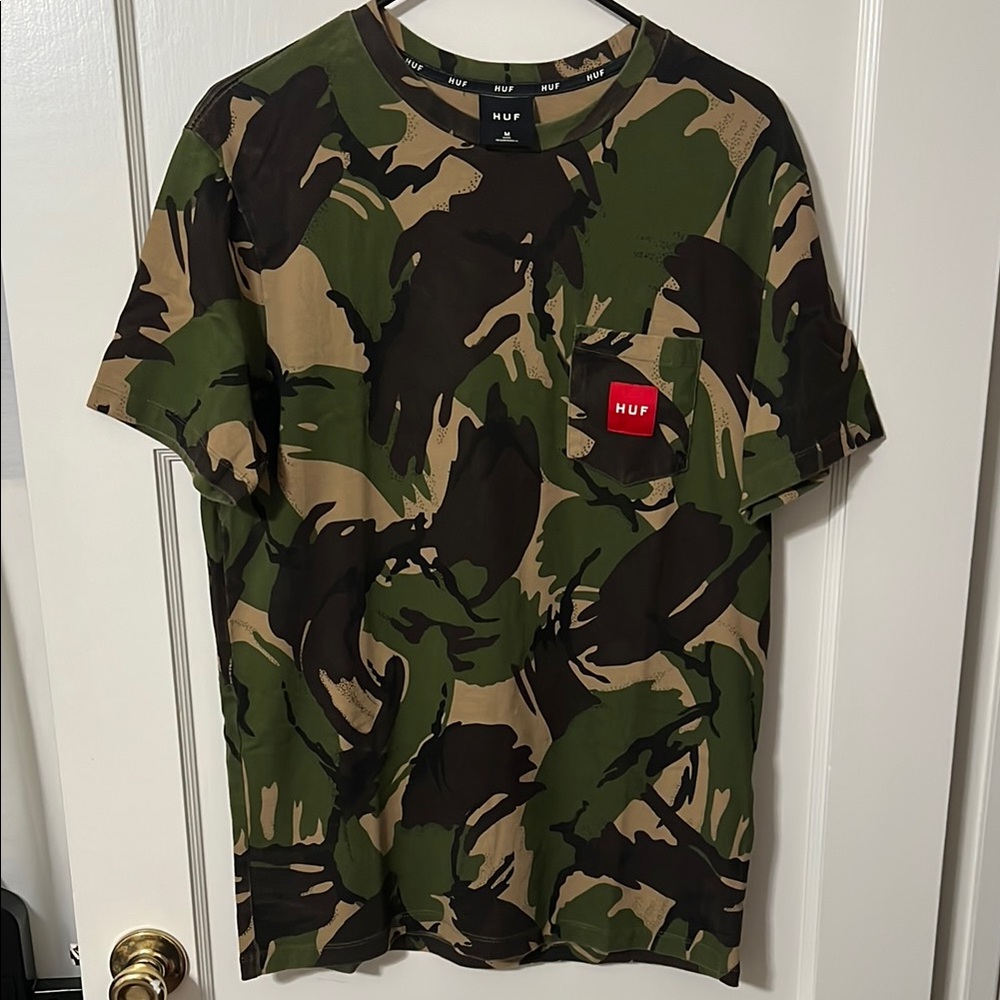HUF Green and Black Camouflage Short Sleeve Tee